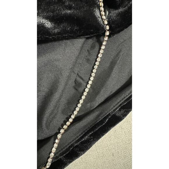 House Of Harlow 1960 Black Velvet Mini Dress Crystal Strap Womens Small New - Picture 3 of 13
